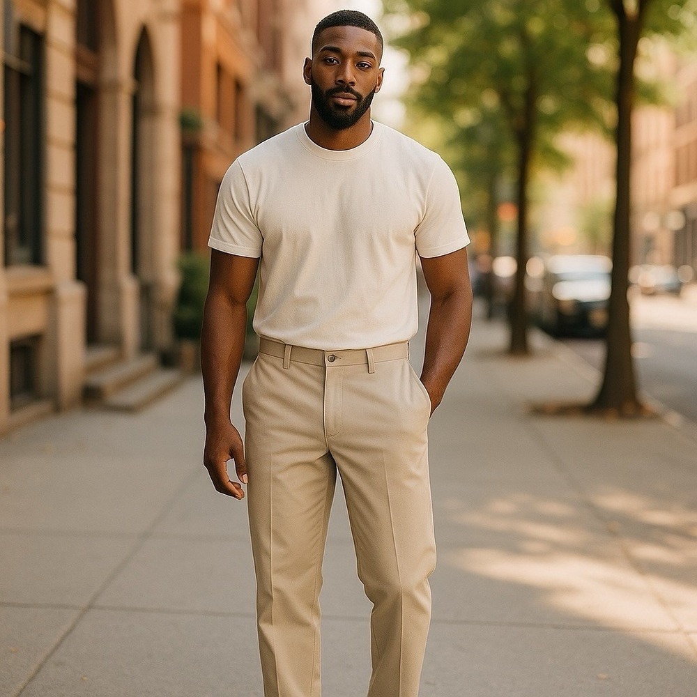 Austin Reed Men's Slacks 42 R Cotton Blend Khaki Flat Front Unhemmed  Classic